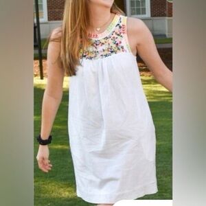 J. Crew White Linen Rainbow Embroidery Dress Size 6